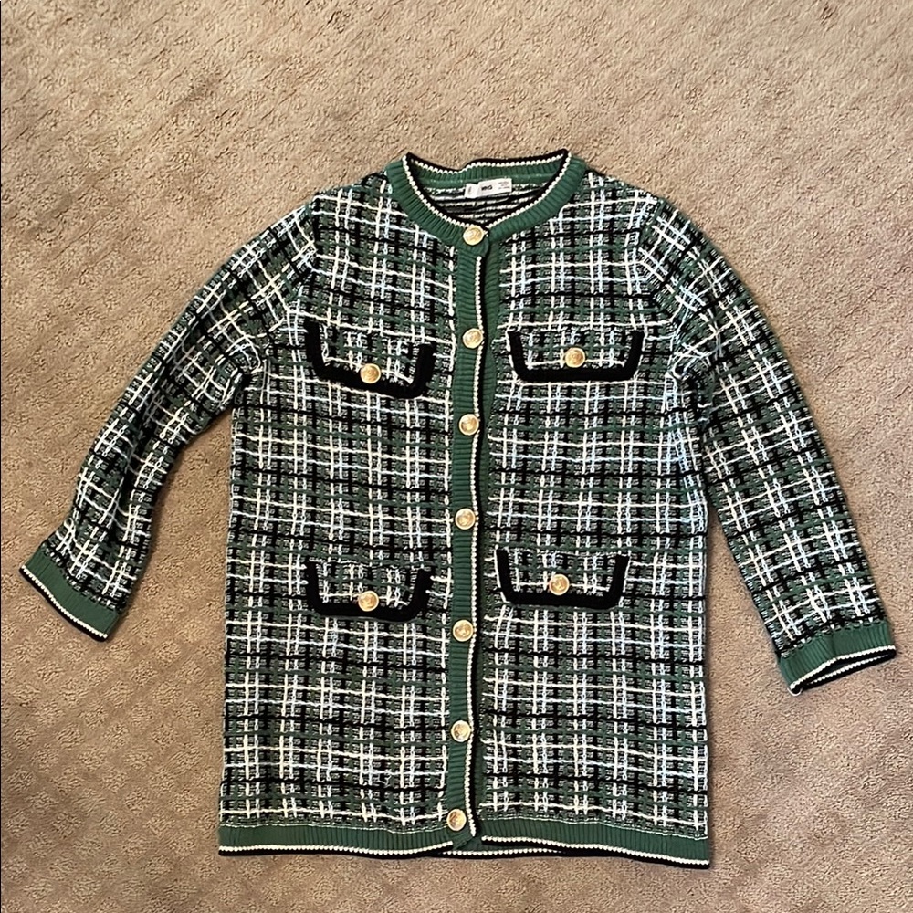 Mango Green Knit Cardigan with Gold Button